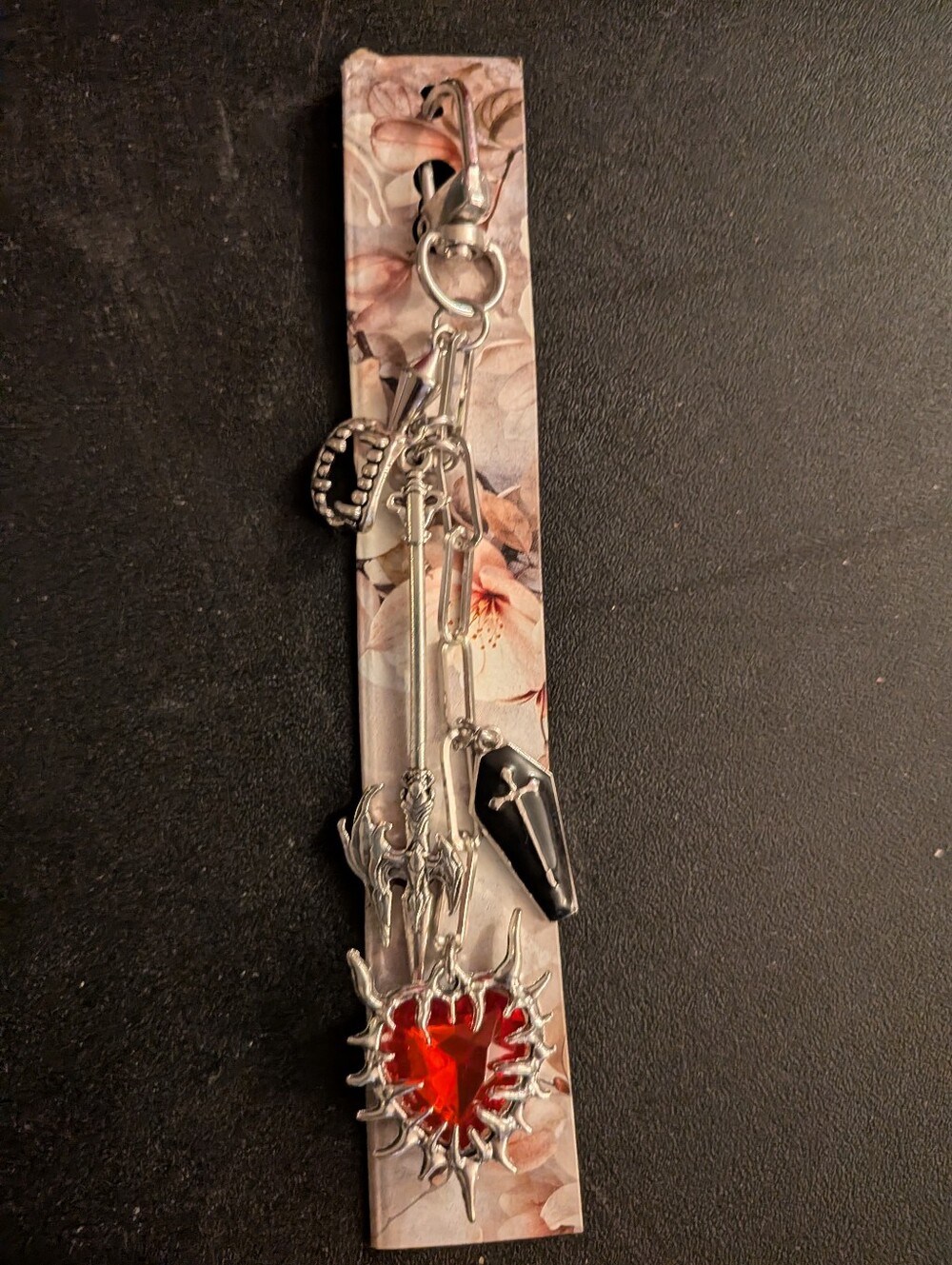 Handmade Silver Gothic Heart & Weapon Keychain Purse/Bag Charm